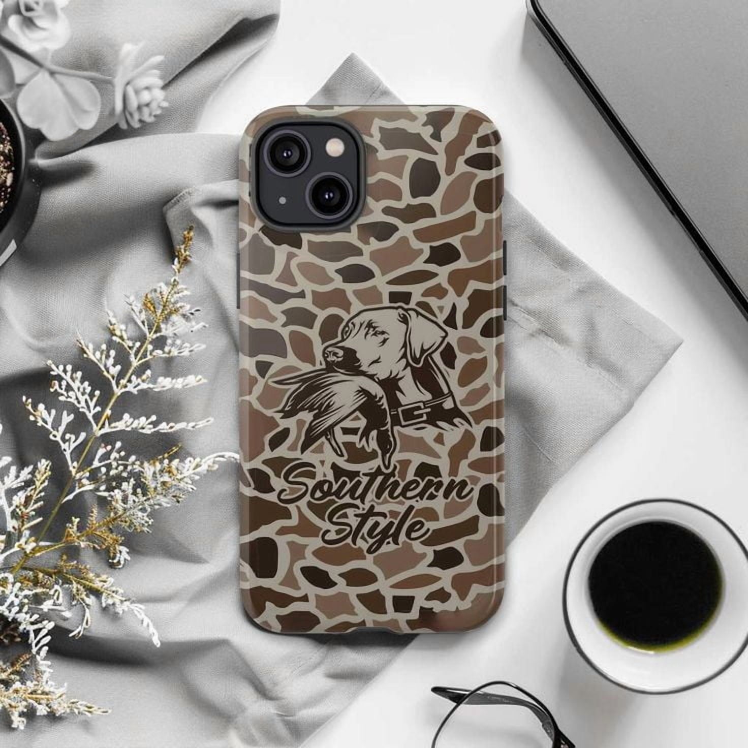 Southern Style Hunting Dog Phone Case, Brown Camo Animal Print Country Western iPhone Cover for iPhone 17 16 15 14 13 12 11 Pro Plus Mini