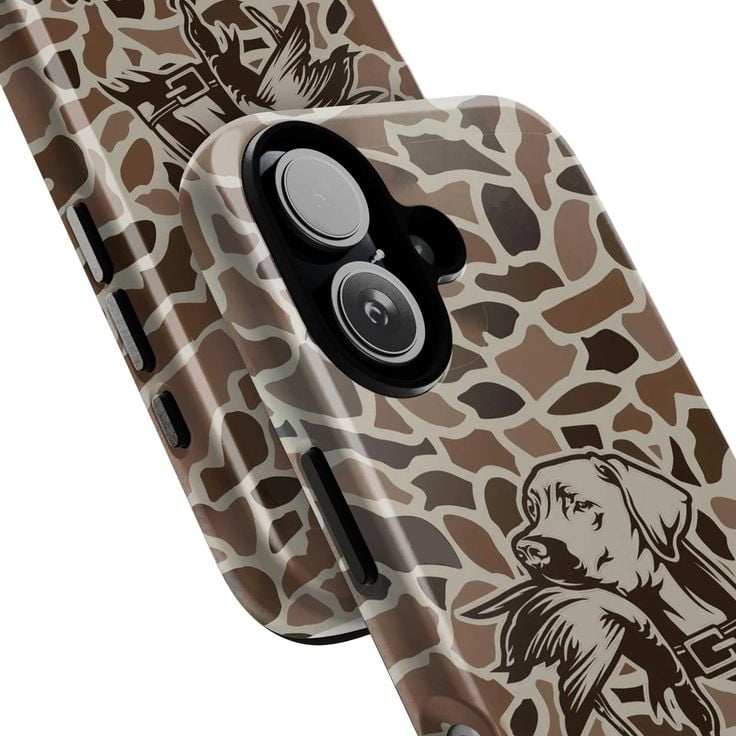 Southern Style Hunting Dog Phone Case, Brown Camo Animal Print Country Western iPhone Cover for iPhone 17 16 15 14 13 12 11 Pro Plus Mini