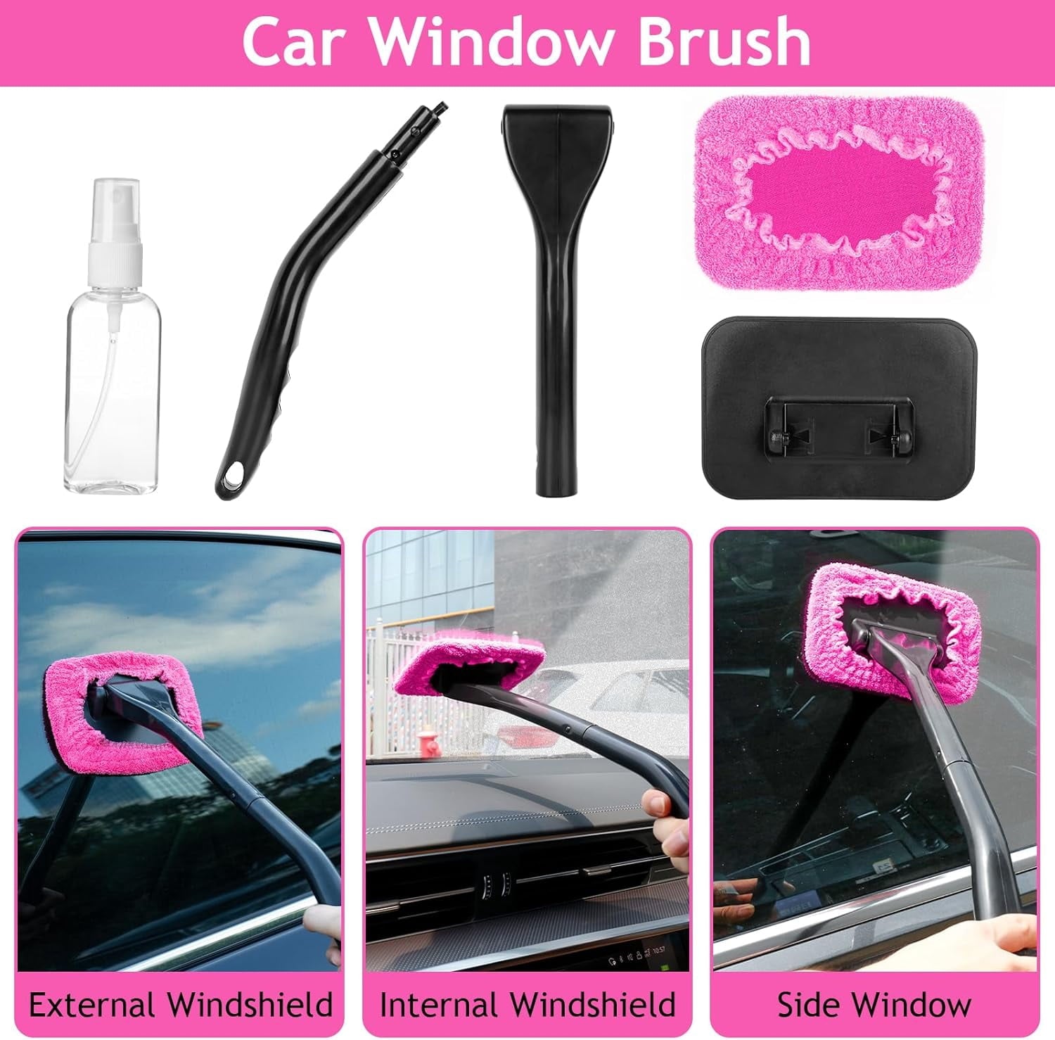 A house of tools Pink Car Duster Interior Kit, Perfect Car Detailing Brush Kit for Cleaning Windows,Windshield,Dashboard and Air Vents Suitable for All Cars