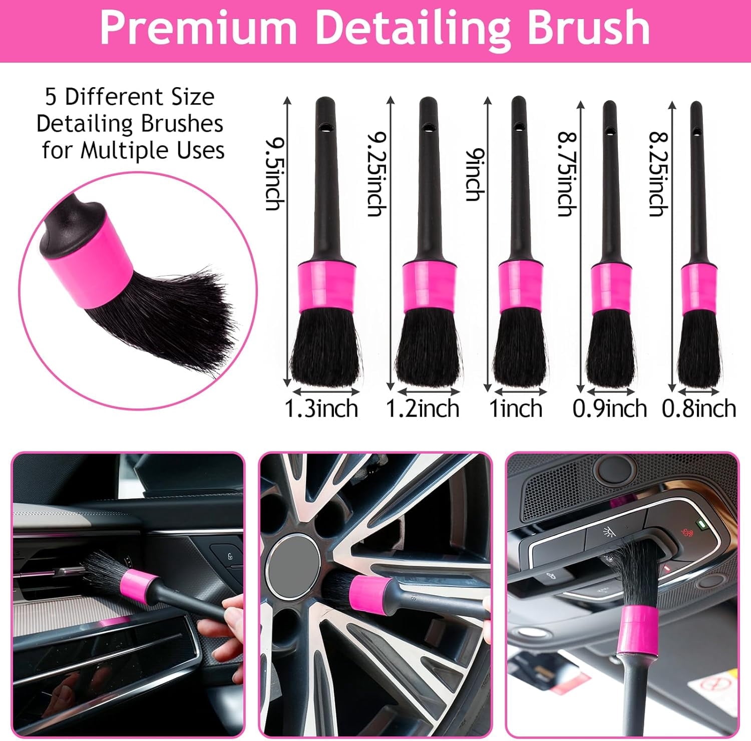 A house of tools Pink Car Duster Interior Kit, Perfect Car Detailing Brush Kit for Cleaning Windows,Windshield,Dashboard and Air Vents Suitable for All Cars