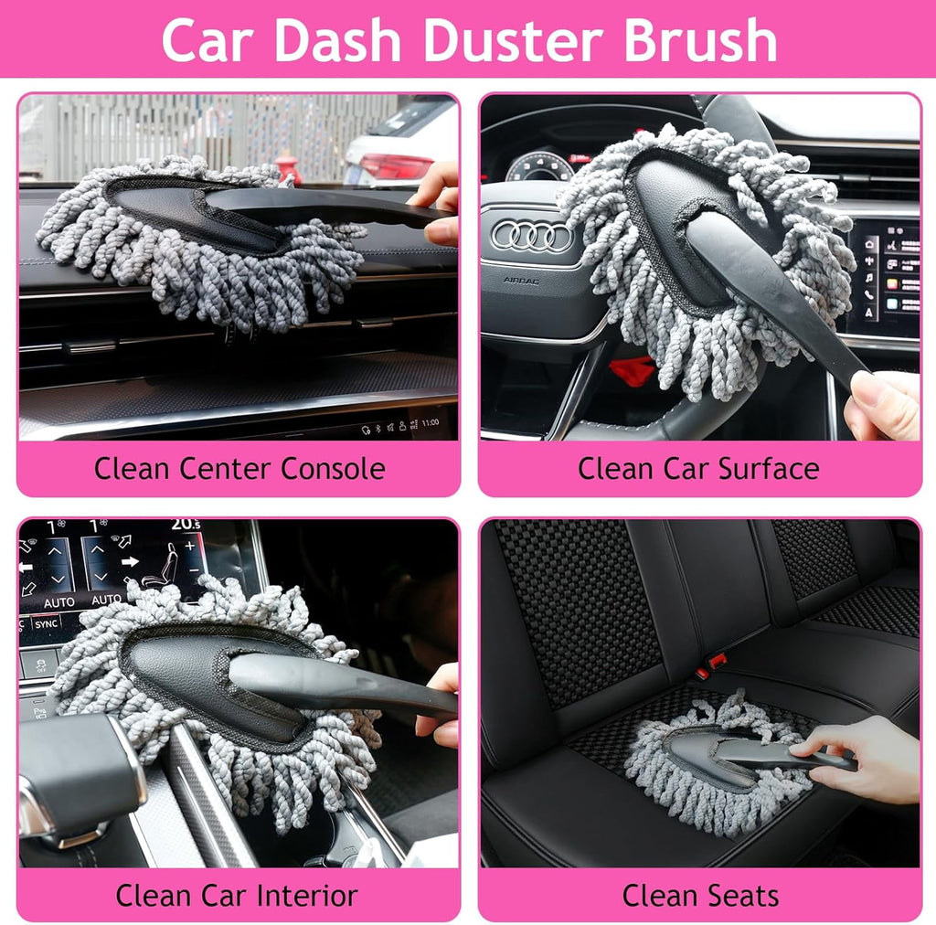 A house of tools Pink Car Duster Interior Kit, Perfect Car Detailing Brush Kit for Cleaning Windows,Windshield,Dashboard and Air Vents Suitable for All Cars