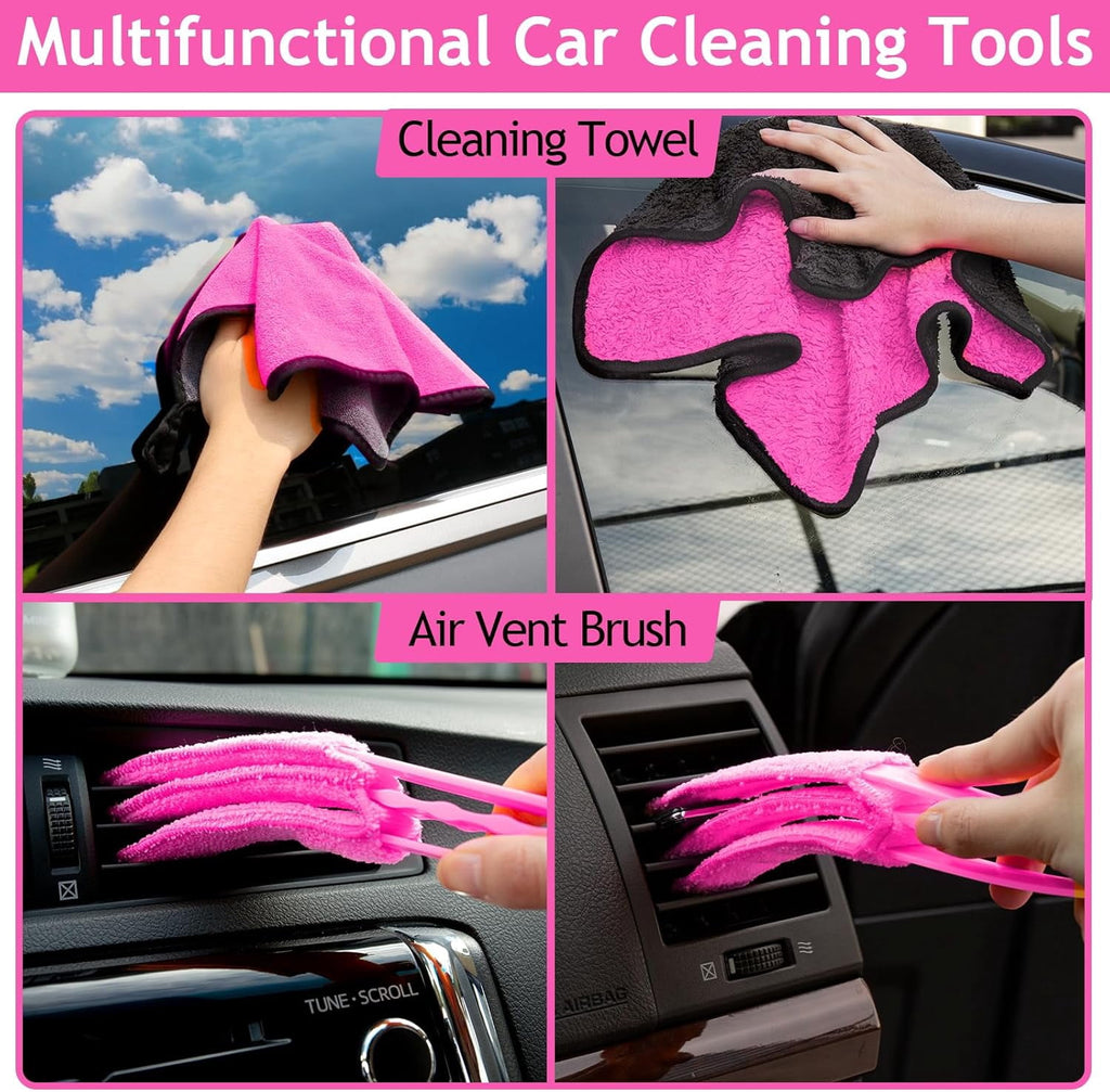 A house of tools Pink Car Duster Interior Kit, Perfect Car Detailing Brush Kit for Cleaning Windows,Windshield,Dashboard and Air Vents Suitable for All Cars