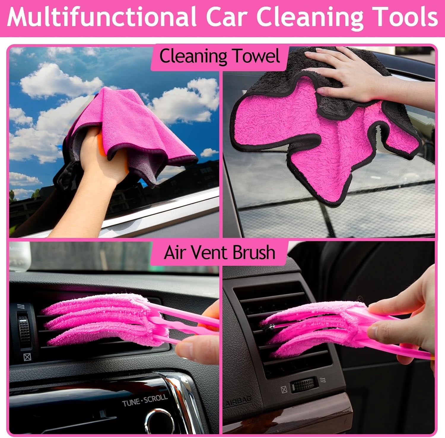 A house of tools Pink Car Duster Interior Kit, Perfect Car Detailing Brush Kit for Cleaning Windows,Windshield,Dashboard and Air Vents Suitable for All Cars