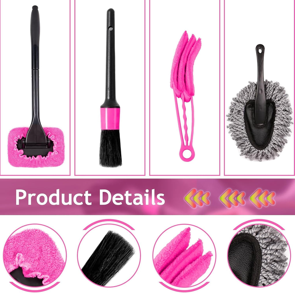 A house of tools Pink Car Duster Interior Kit, Perfect Car Detailing Brush Kit for Cleaning Windows,Windshield,Dashboard and Air Vents Suitable for All Cars