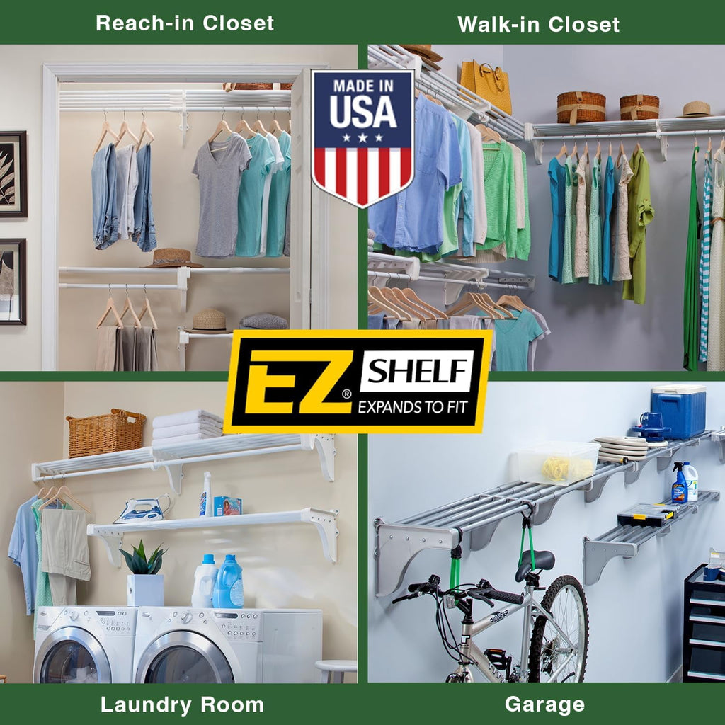 EZ Shelf 40"-73" Expandable Closet Shelf and Rod with 1 End Bracket, White