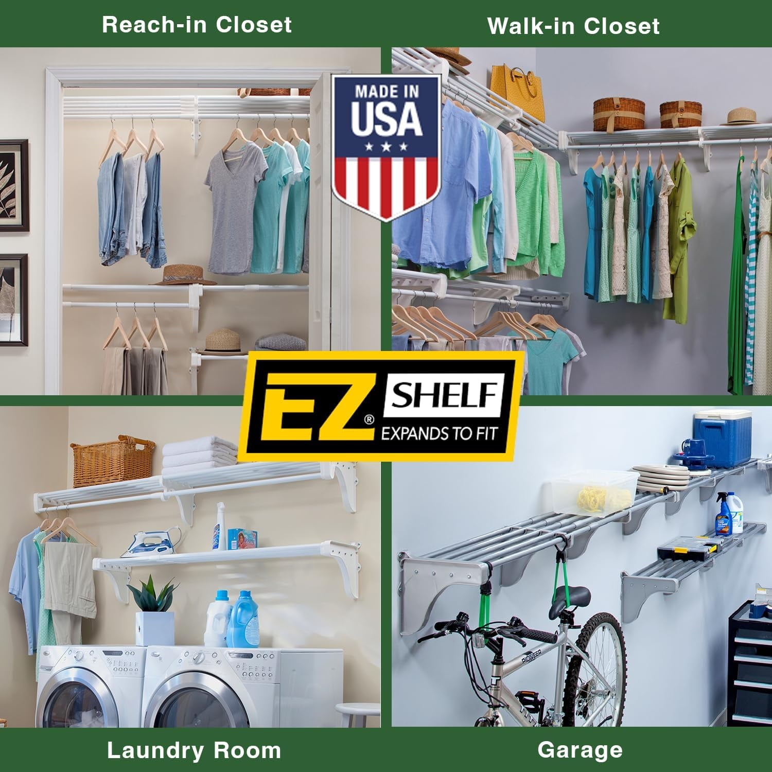 EZ Shelf 40"-73" Expandable Closet Shelf and Rod with 1 End Bracket, White