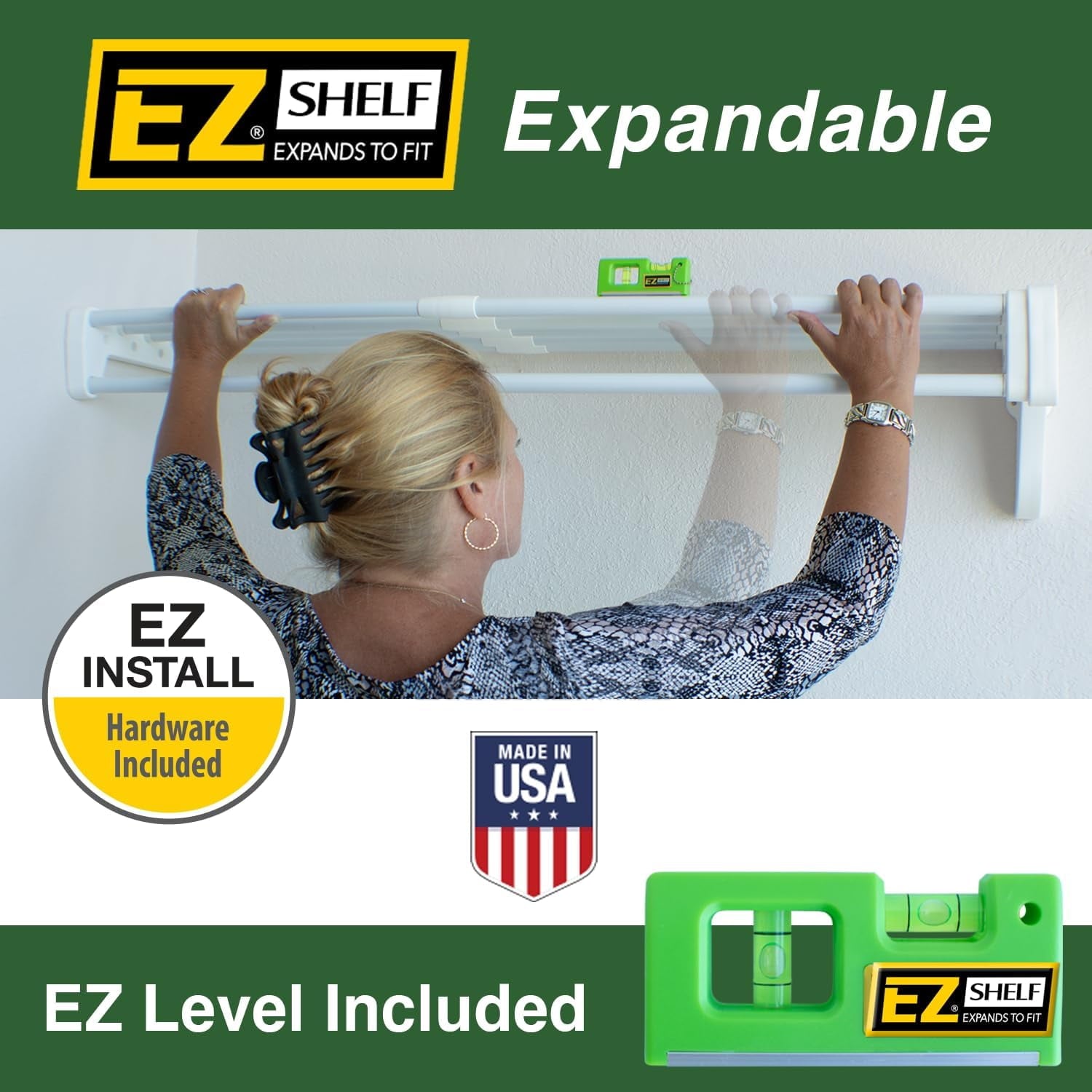 EZ Shelf 40"-73" Expandable Closet Shelf and Rod with 1 End Bracket, White