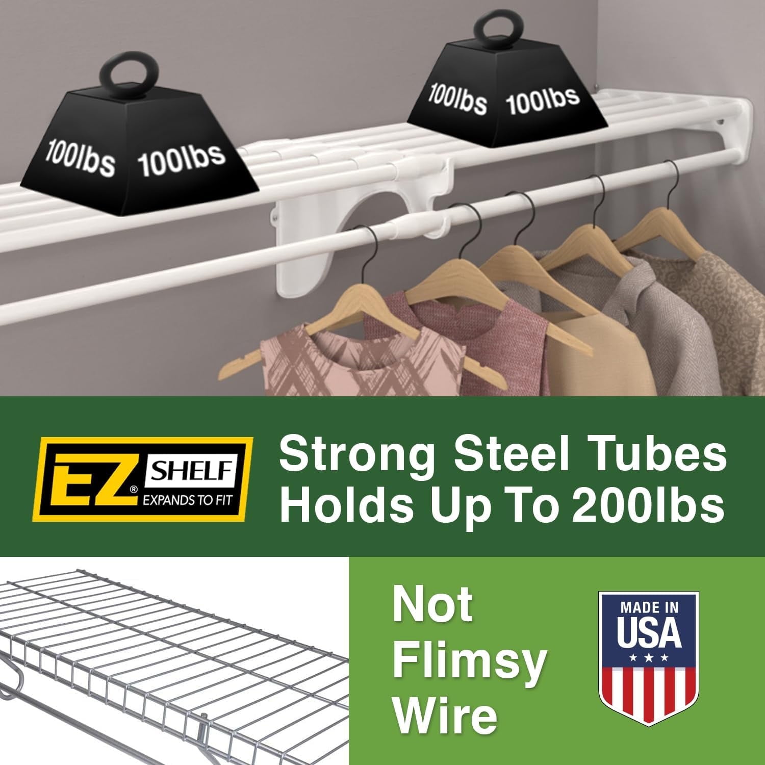 EZ Shelf 40"-73" Expandable Closet Shelf and Rod with 1 End Bracket, White