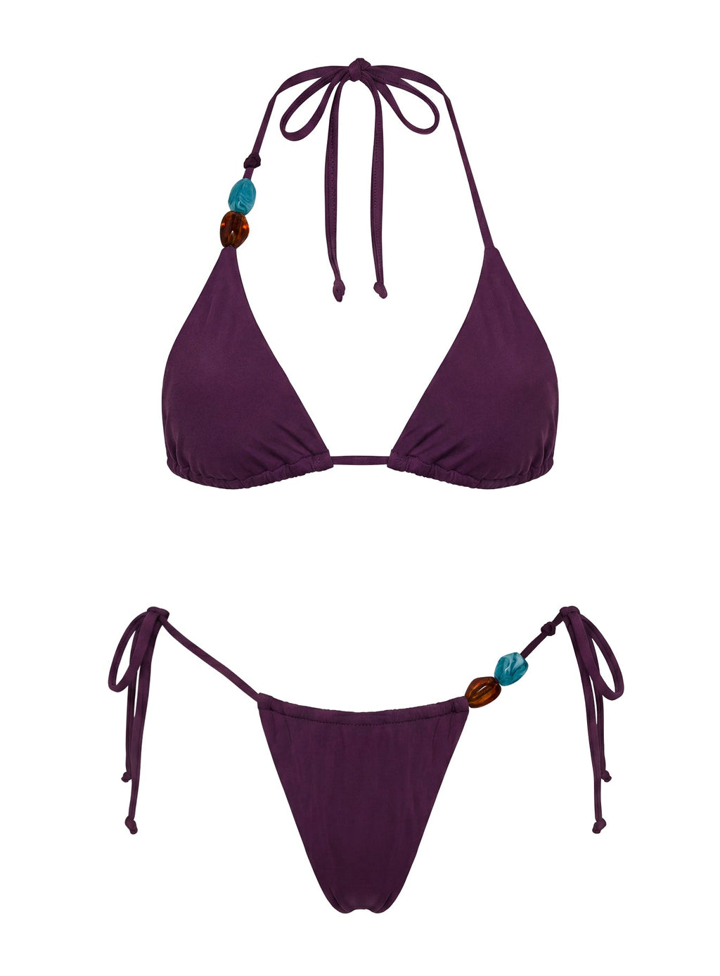 Glora Tie Side Beaded Bikini Bottoms Purple