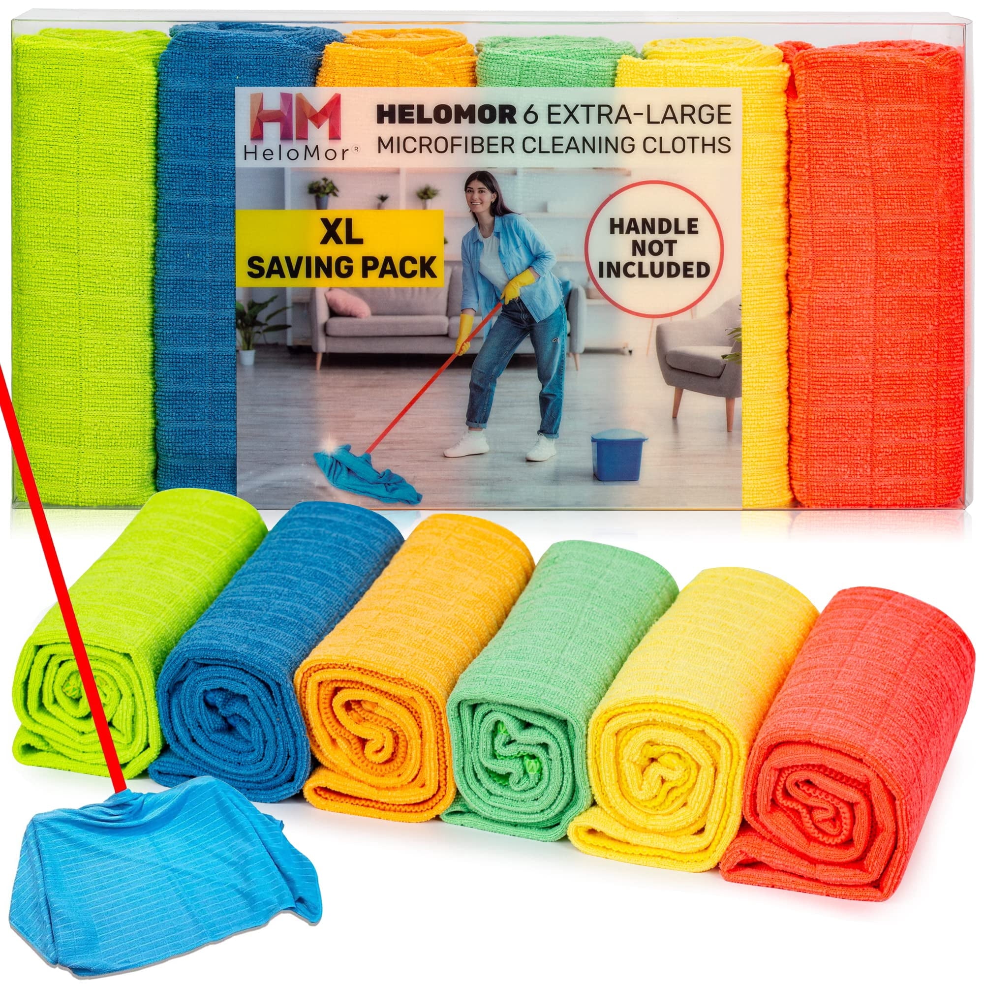 6 Extra Large Microfiber Cleaning Cloths, 30"x18" Floor Towels For Squeegee Mop, Reusable Multi-Purpose Cleaning Rags For House, Kitchen, Car &amp; Windows, Highly Absorbent, Lint-Free