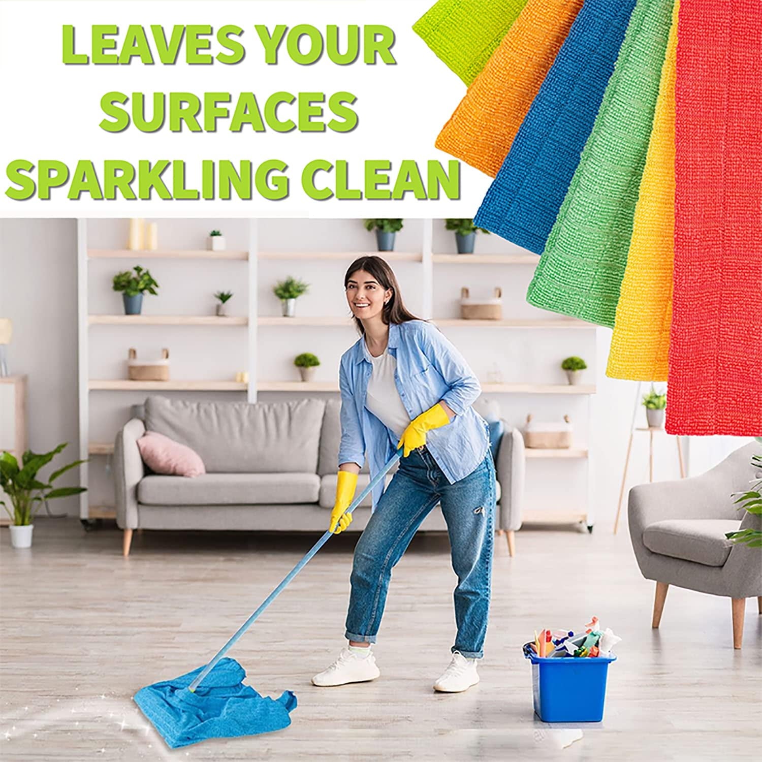 6 Extra Large Microfiber Cleaning Cloths, 30"x18" Floor Towels For Squeegee Mop, Reusable Multi-Purpose Cleaning Rags For House, Kitchen, Car &amp; Windows, Highly Absorbent, Lint-Free