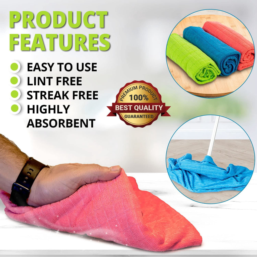 6 Extra Large Microfiber Cleaning Cloths, 30"x18" Floor Towels For Squeegee Mop, Reusable Multi-Purpose Cleaning Rags For House, Kitchen, Car &amp; Windows, Highly Absorbent, Lint-Free