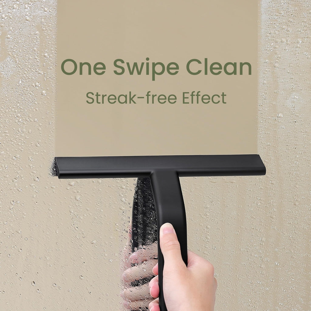 Shower Squeegee for Glass Doors, All-in-One Award-Winning Silicone Squeegee with Built-in Hook for Bathroom, Window, Mirror, Tile Wall, Car, Streak-Free Cleaner Tool, 10-Inch Black
