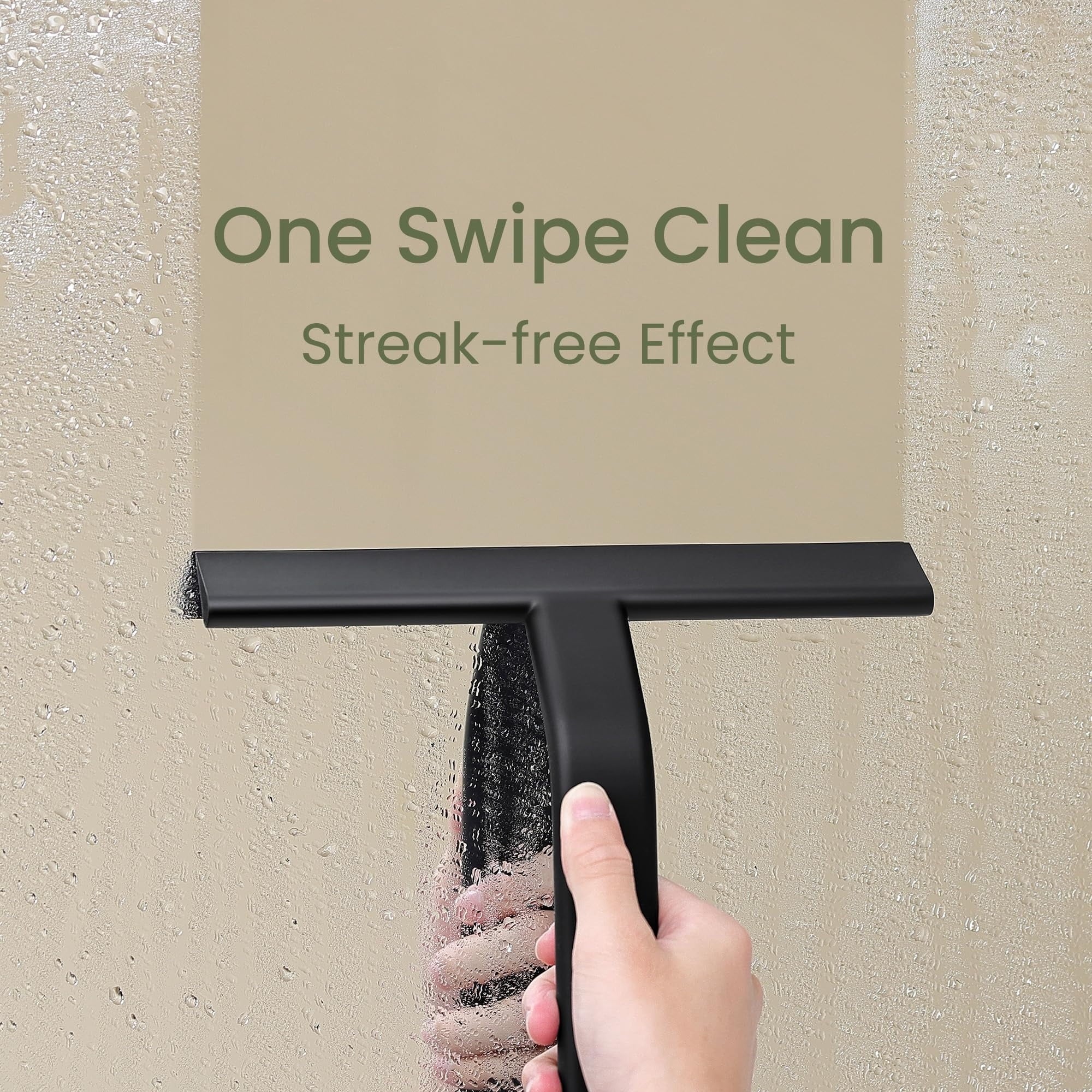 Shower Squeegee for Glass Doors, All-in-One Award-Winning Silicone Squeegee with Built-in Hook for Bathroom, Window, Mirror, Tile Wall, Car, Streak-Free Cleaner Tool, 10-Inch Black