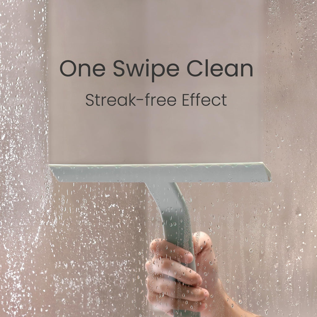 Shower Squeegee for Glass Doors, All-in-One Award-Winning Silicone Squeegee with Built-in Hook for Bathroom, Window, Mirror, Tile Wall, Car, Streak-Free Cleaner Tool, 10-Inch Black