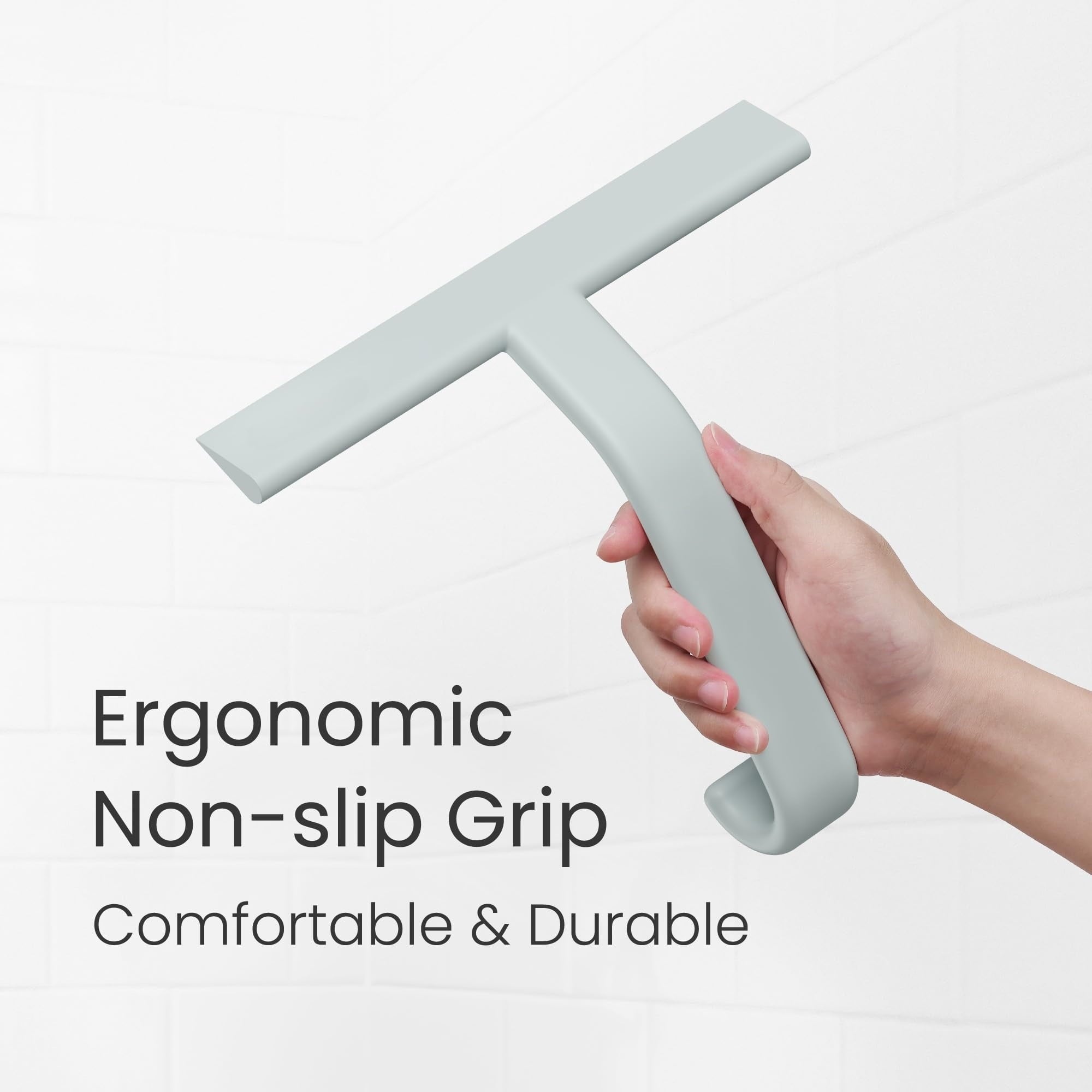 Shower Squeegee for Glass Doors, All-in-One Award-Winning Silicone Squeegee with Built-in Hook for Bathroom, Window, Mirror, Tile Wall, Car, Streak-Free Cleaner Tool, 10-Inch Black