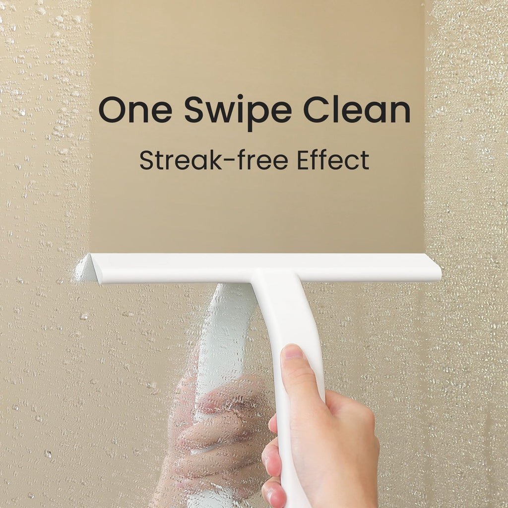 Shower Squeegee for Glass Doors, All-in-One Award-Winning Silicone Squeegee with Built-in Hook for Bathroom, Window, Mirror, Tile Wall, Car, Streak-Free Cleaner Tool, 10-Inch Black
