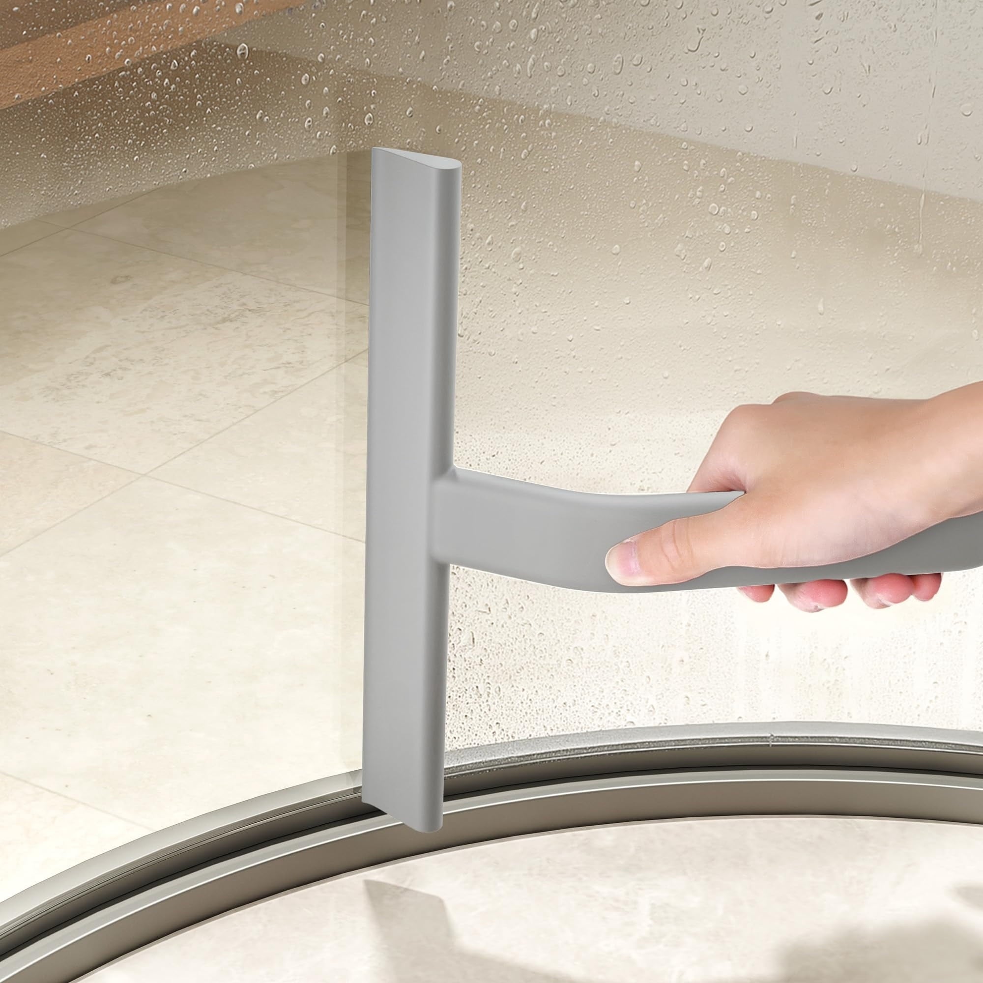 Shower Squeegee for Glass Doors, All-in-One Award-Winning Silicone Squeegee with Built-in Hook for Bathroom, Window, Mirror, Tile Wall, Car, Streak-Free Cleaner Tool, 10-Inch Black