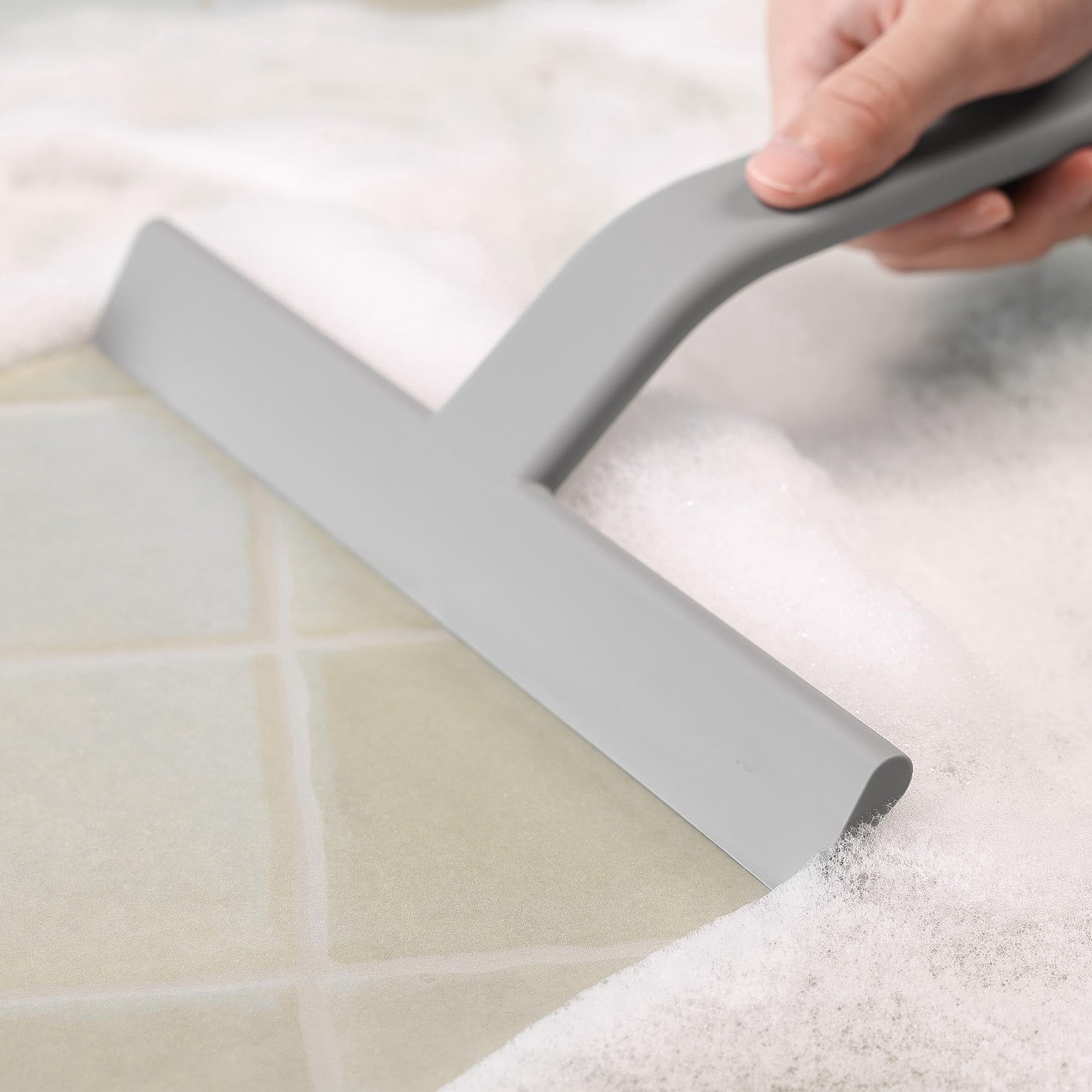 Shower Squeegee for Glass Doors, All-in-One Award-Winning Silicone Squeegee with Built-in Hook for Bathroom, Window, Mirror, Tile Wall, Car, Streak-Free Cleaner Tool, 10-Inch Black