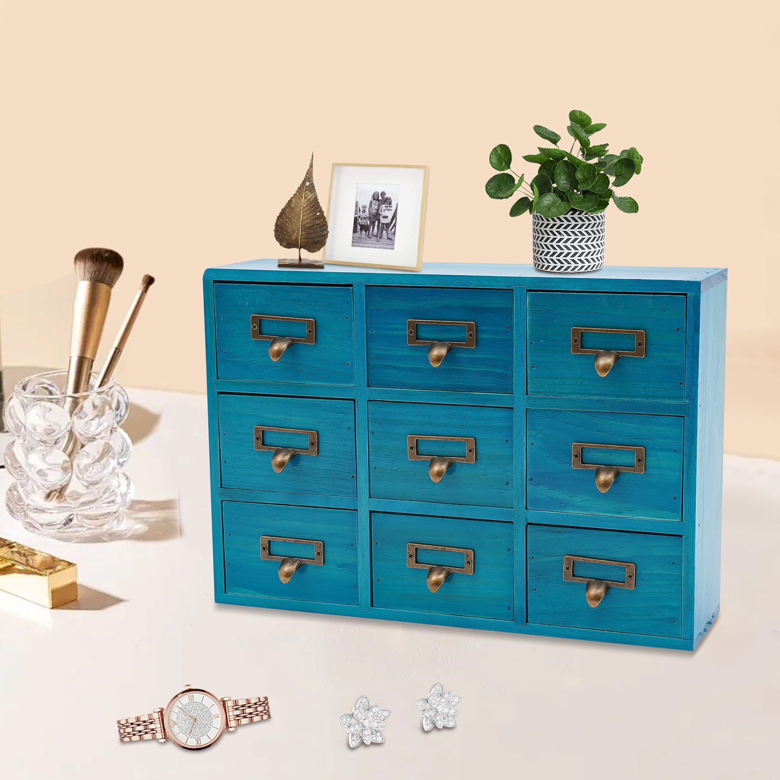 9 Drawers Apothecary Cabinet, Wooden Desk Drawer Organizer,Apothecary Chests and Cabinets, Herb Storage Box