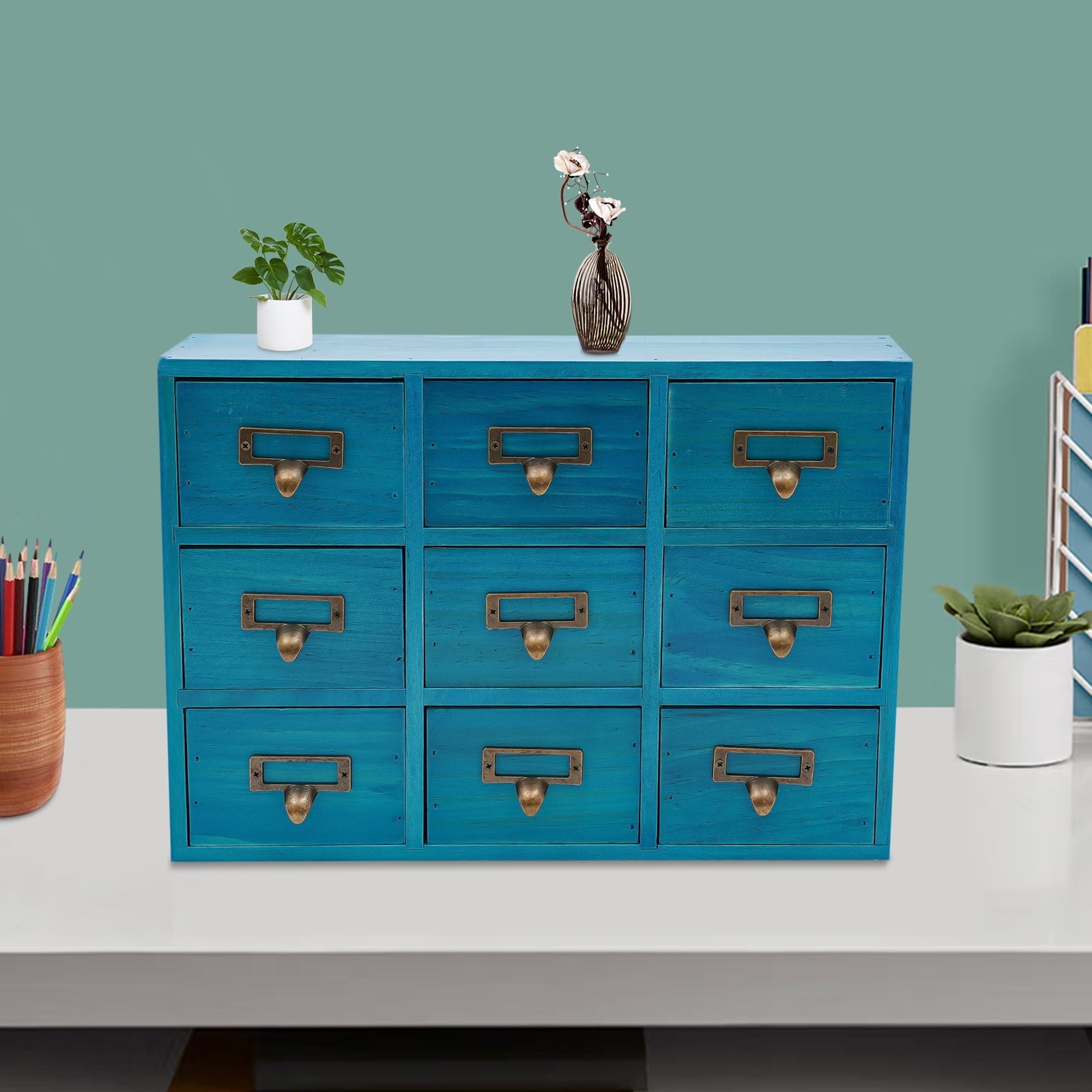 9 Drawers Apothecary Cabinet, Wooden Desk Drawer Organizer,Apothecary Chests and Cabinets, Herb Storage Box