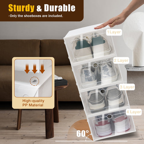 24 PCS White Plastic Stackable Shoe Storage Organizer Clear Storage Box Display Case Box, Applicable Shoe's Length Size: 31cm/12.2inch