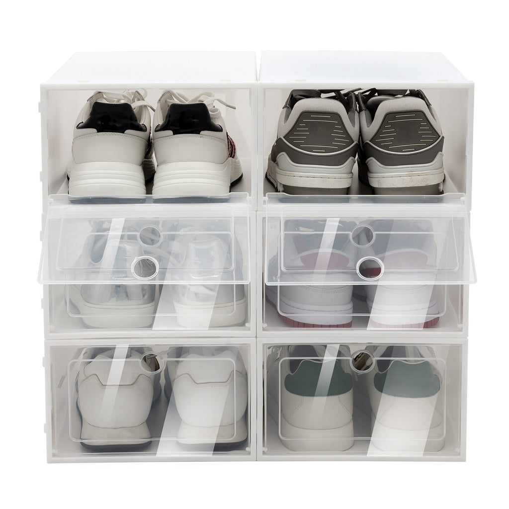 24 PCS White Plastic Stackable Shoe Storage Organizer Clear Storage Box Display Case Box, Applicable Shoe's Length Size: 31cm/12.2inch