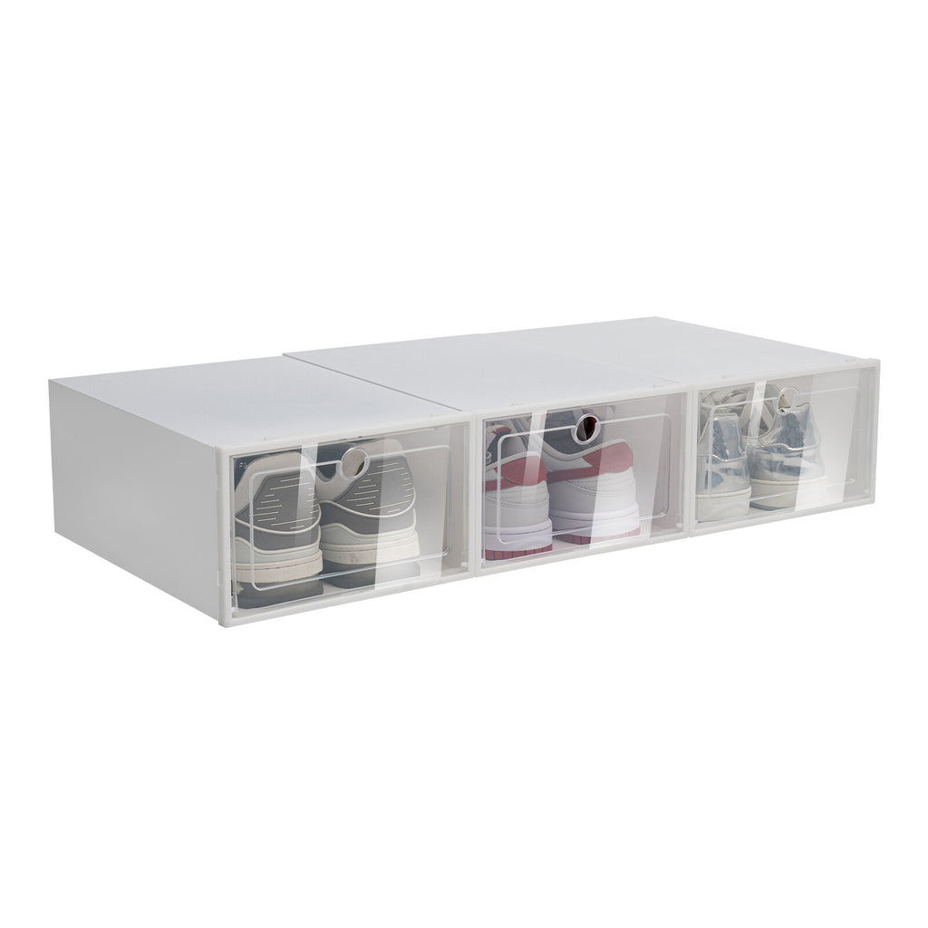 24 PCS White Plastic Stackable Shoe Storage Organizer Clear Storage Box Display Case Box, Applicable Shoe's Length Size: 31cm/12.2inch
