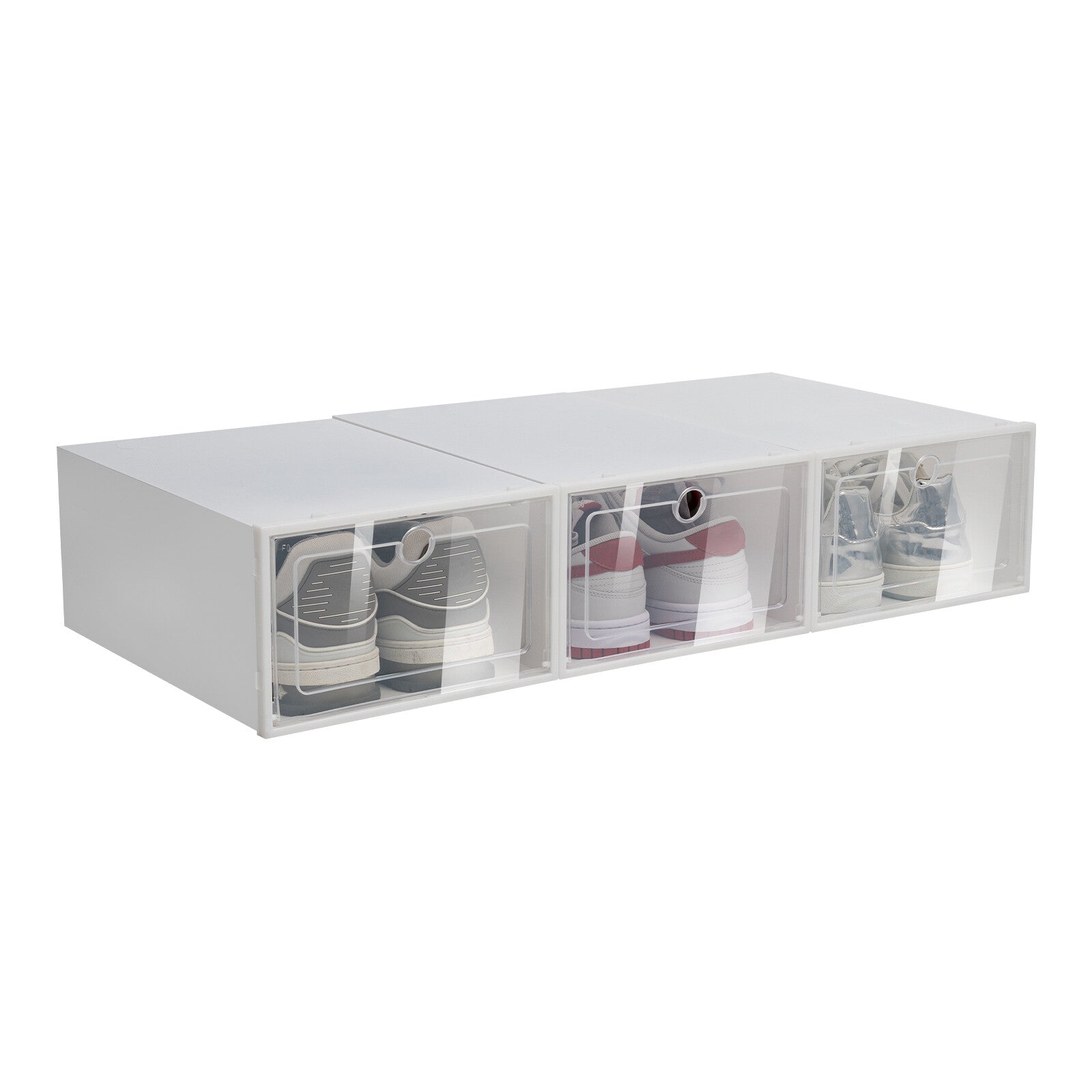 24 PCS White Plastic Stackable Shoe Storage Organizer Clear Storage Box Display Case Box, Applicable Shoe's Length Size: 31cm/12.2inch