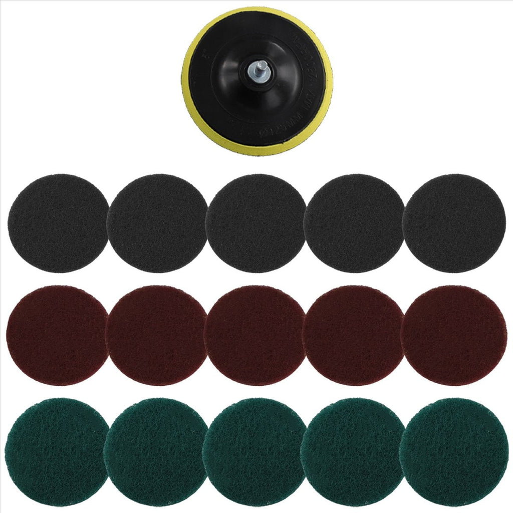 16Pcs 5Inch 3 Different Color Scrubbing Pads Drill Powered Brush Tile Scrubber Scouring Pads Cleaning Kit,Abrasive Buffing Pads Replacement 1 Pcs Hook Attachment for House Cleaning