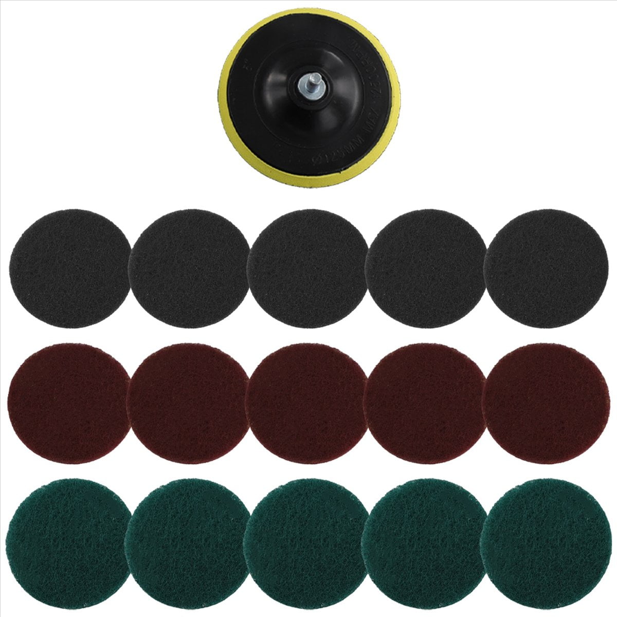 16Pcs 5Inch 3 Different Color Scrubbing Pads Drill Powered Brush Tile Scrubber Scouring Pads Cleaning Kit,Abrasive Buffing Pads Replacement 1 Pcs Hook Attachment for House Cleaning