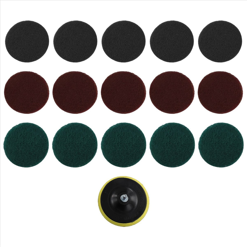 16Pcs 5Inch 3 Different Color Scrubbing Pads Drill Powered Brush Tile Scrubber Scouring Pads Cleaning Kit,Abrasive Buffing Pads Replacement 1 Pcs Hook Attachment for House Cleaning