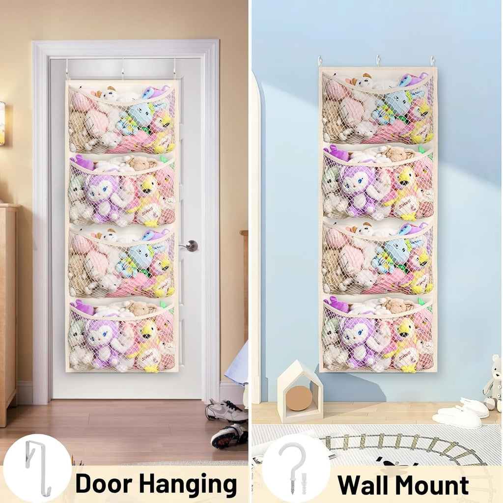 WarmHaven  Wide Over The Door Stuffed Animal Storage, Cotton Toy Organizer for Plush Toys, Baby Supplies, Stuffed Animal Holder with 5 Large Pockets, Hanging Door Organizer for Nursery, Bedroom