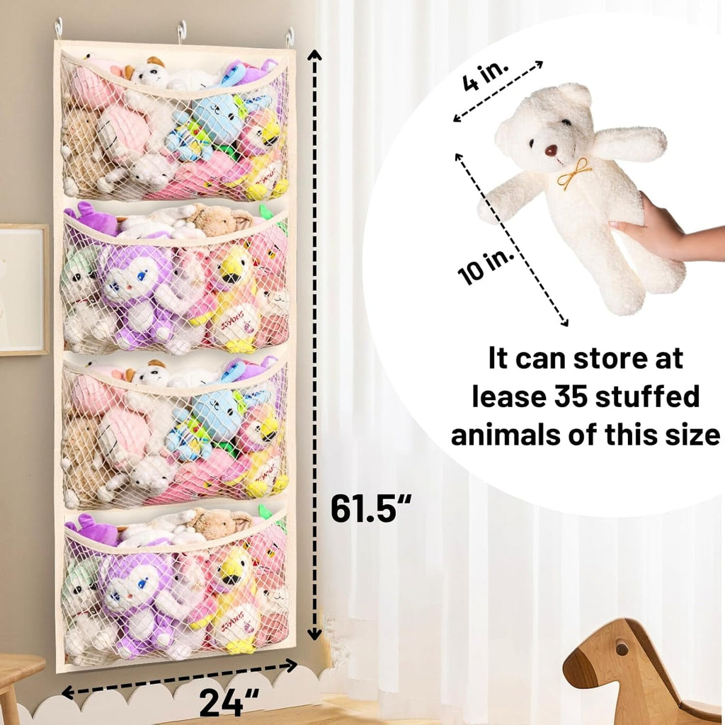 WarmHaven  Wide Over The Door Stuffed Animal Storage, Cotton Toy Organizer for Plush Toys, Baby Supplies, Stuffed Animal Holder with 5 Large Pockets, Hanging Door Organizer for Nursery, Bedroom