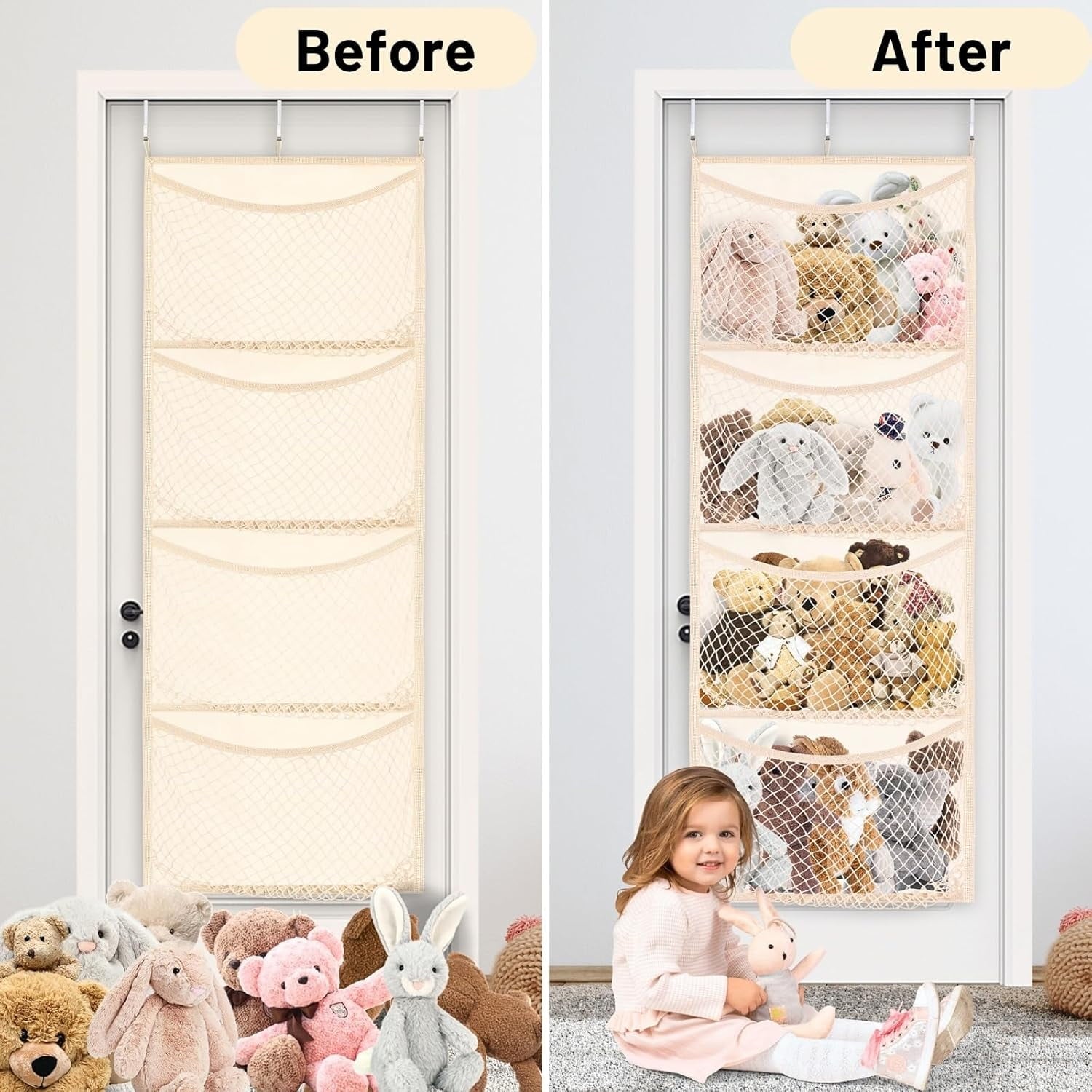 WarmHaven  Wide Over The Door Stuffed Animal Storage, Cotton Toy Organizer for Plush Toys, Baby Supplies, Stuffed Animal Holder with 5 Large Pockets, Hanging Door Organizer for Nursery, Bedroom