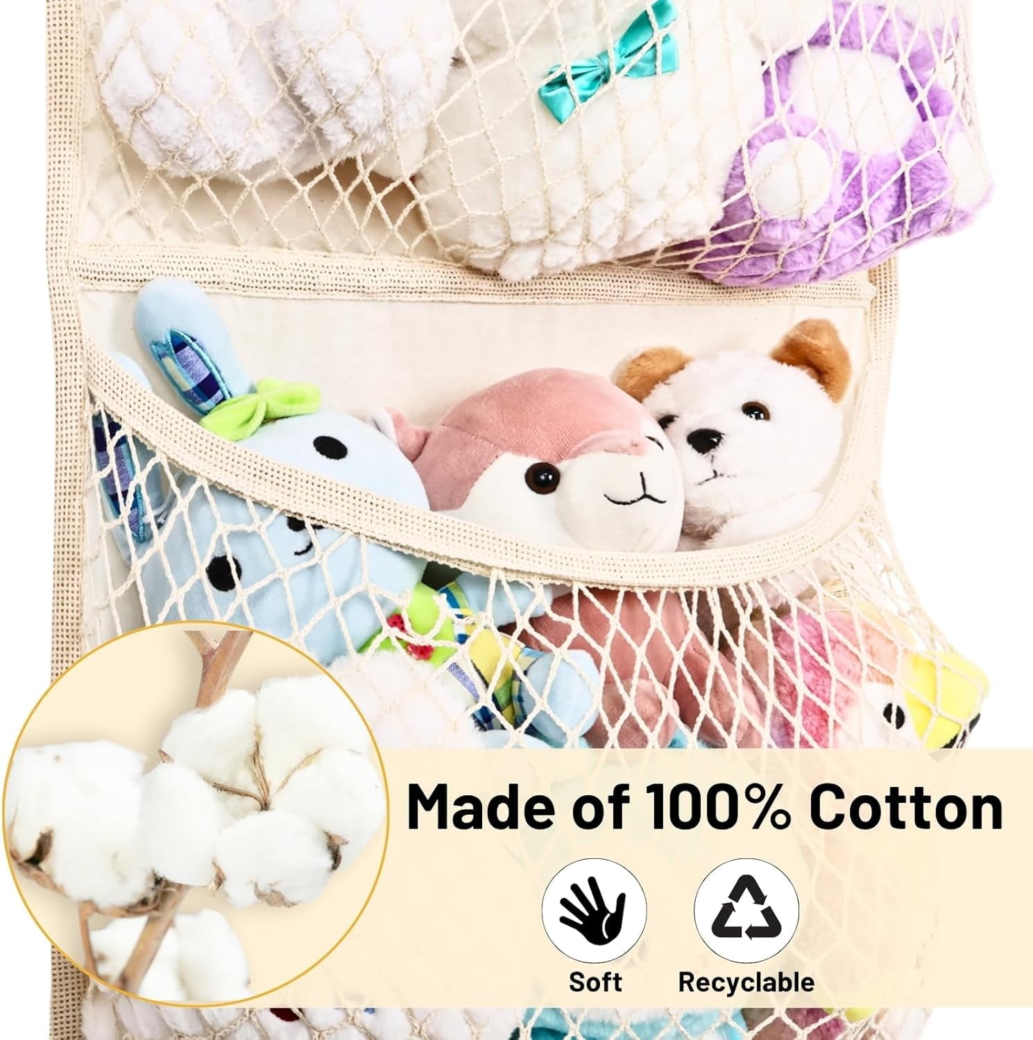 WarmHaven  Wide Over The Door Stuffed Animal Storage, Cotton Toy Organizer for Plush Toys, Baby Supplies, Stuffed Animal Holder with 5 Large Pockets, Hanging Door Organizer for Nursery, Bedroom