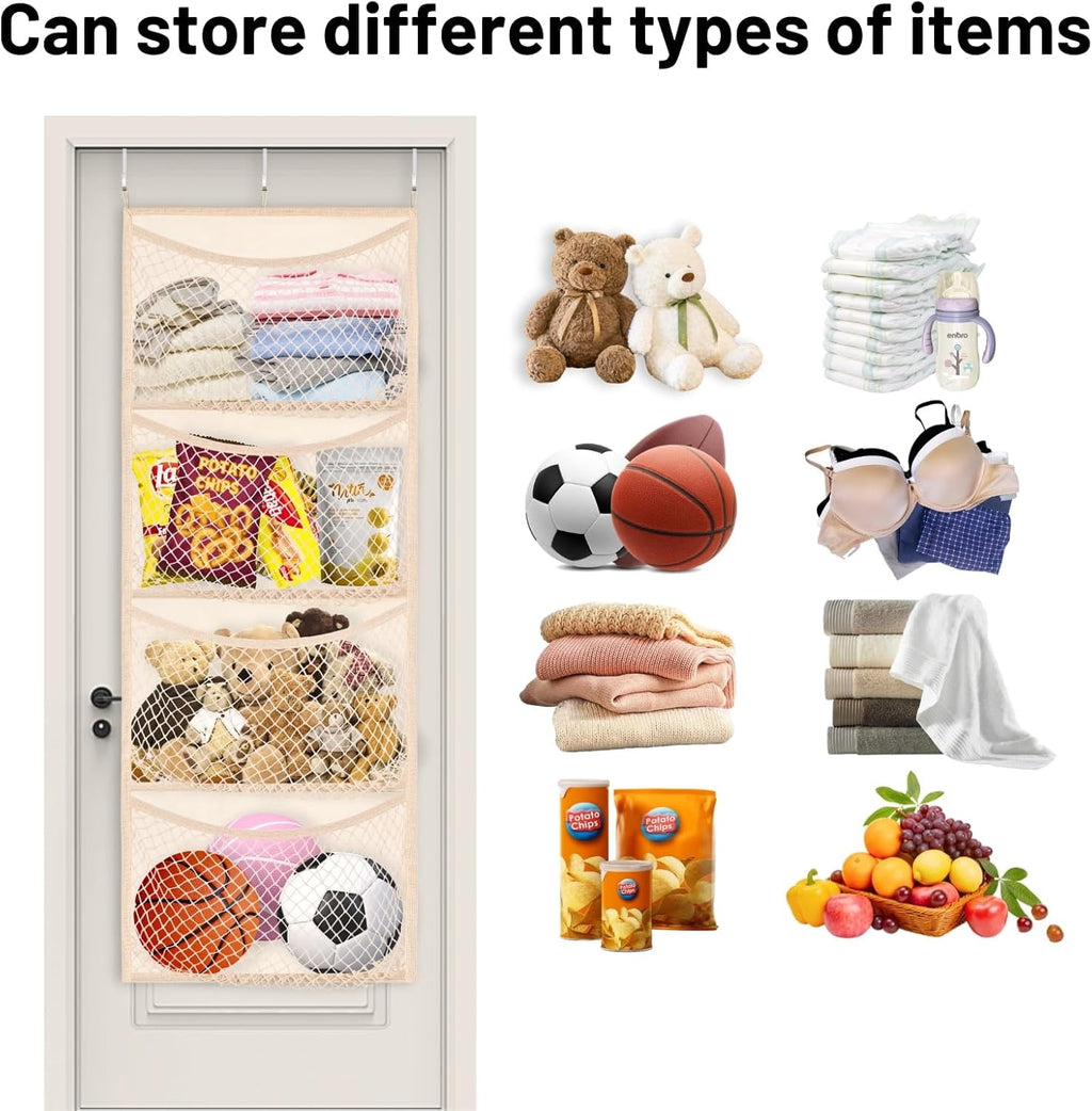 WarmHaven  Wide Over The Door Stuffed Animal Storage, Cotton Toy Organizer for Plush Toys, Baby Supplies, Stuffed Animal Holder with 5 Large Pockets, Hanging Door Organizer for Nursery, Bedroom