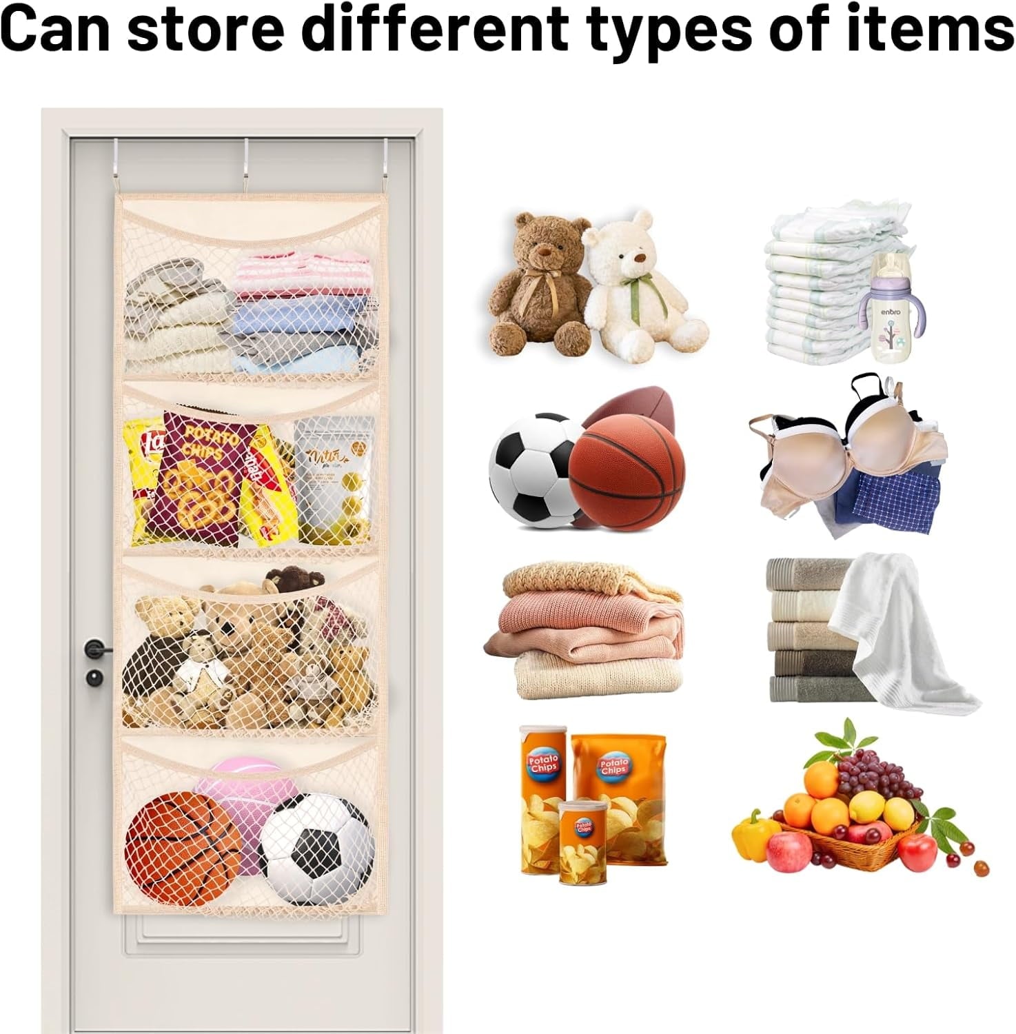 WarmHaven  Wide Over The Door Stuffed Animal Storage, Cotton Toy Organizer for Plush Toys, Baby Supplies, Stuffed Animal Holder with 5 Large Pockets, Hanging Door Organizer for Nursery, Bedroom