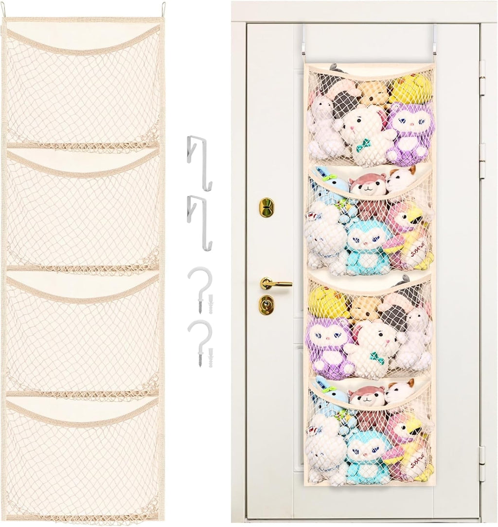 WarmHaven  Wide Over The Door Stuffed Animal Storage, Cotton Toy Organizer for Plush Toys, Baby Supplies, Stuffed Animal Holder with 5 Large Pockets, Hanging Door Organizer for Nursery, Bedroom
