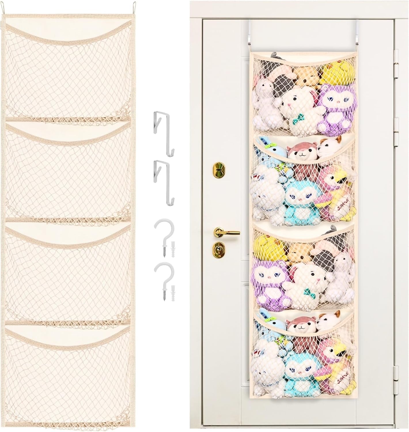 WarmHaven  Wide Over The Door Stuffed Animal Storage, Cotton Toy Organizer for Plush Toys, Baby Supplies, Stuffed Animal Holder with 5 Large Pockets, Hanging Door Organizer for Nursery, Bedroom