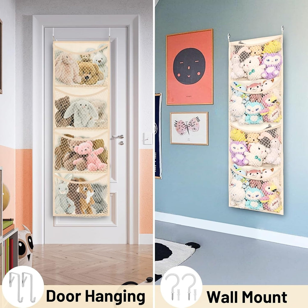 WarmHaven  Wide Over The Door Stuffed Animal Storage, Cotton Toy Organizer for Plush Toys, Baby Supplies, Stuffed Animal Holder with 5 Large Pockets, Hanging Door Organizer for Nursery, Bedroom
