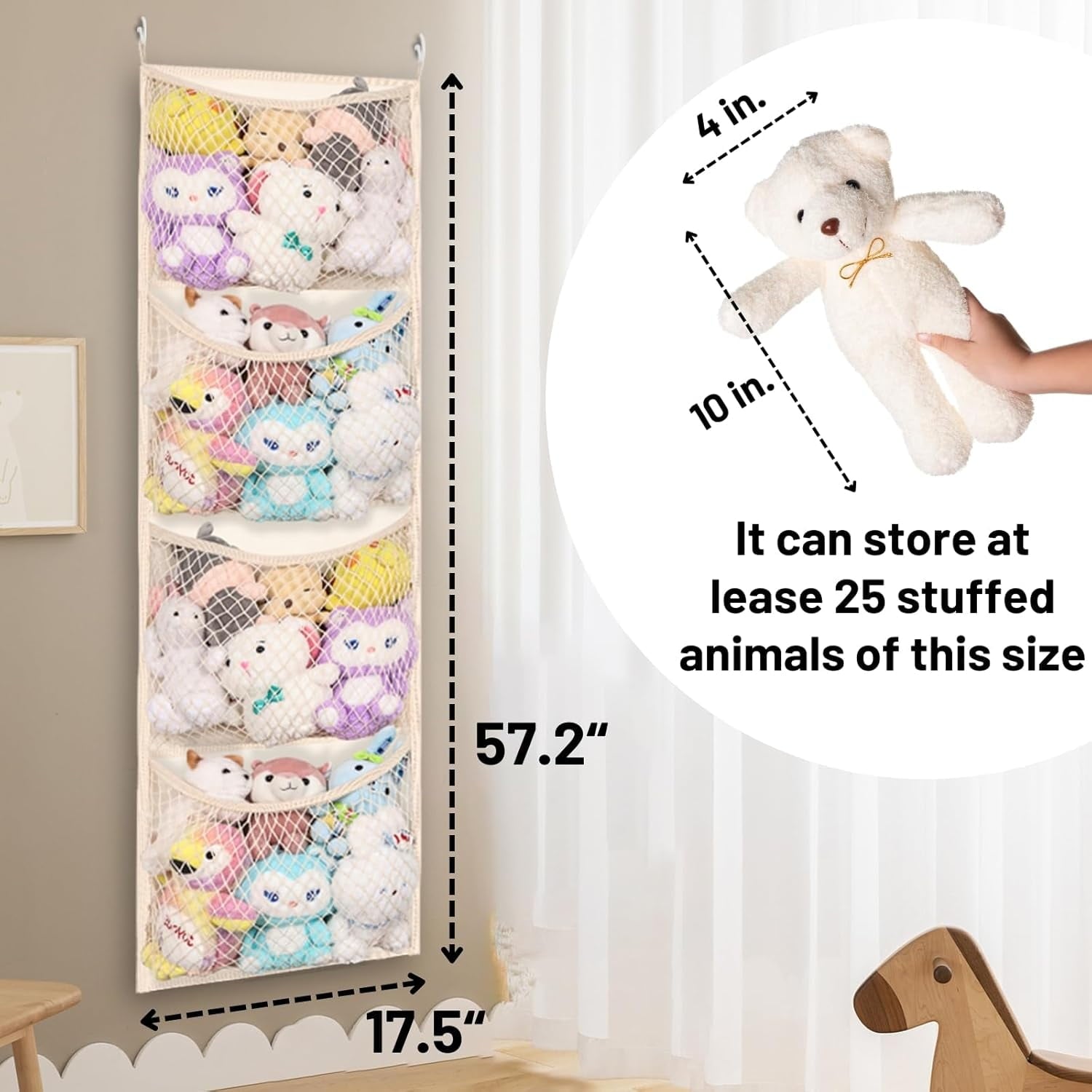 WarmHaven  Wide Over The Door Stuffed Animal Storage, Cotton Toy Organizer for Plush Toys, Baby Supplies, Stuffed Animal Holder with 5 Large Pockets, Hanging Door Organizer for Nursery, Bedroom