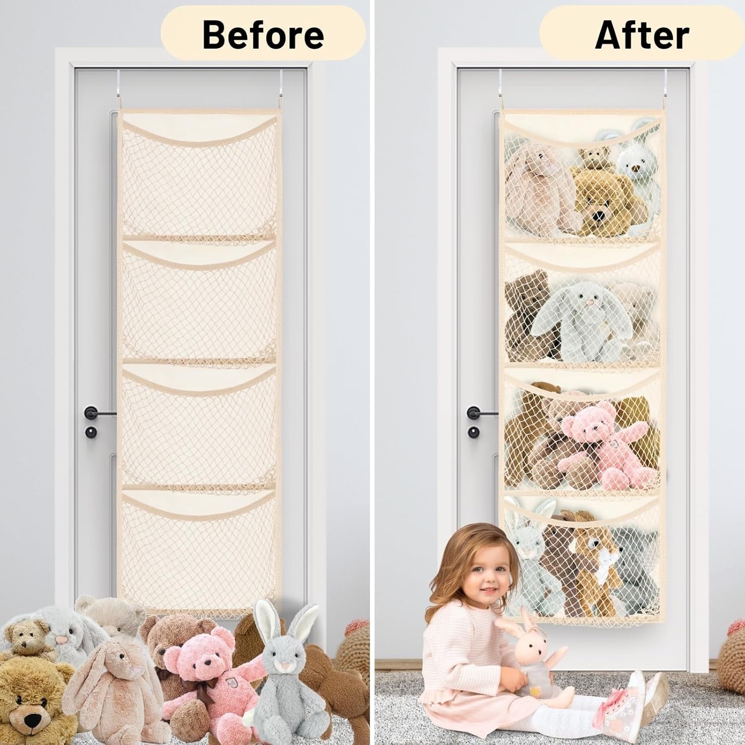 WarmHaven  Wide Over The Door Stuffed Animal Storage, Cotton Toy Organizer for Plush Toys, Baby Supplies, Stuffed Animal Holder with 5 Large Pockets, Hanging Door Organizer for Nursery, Bedroom