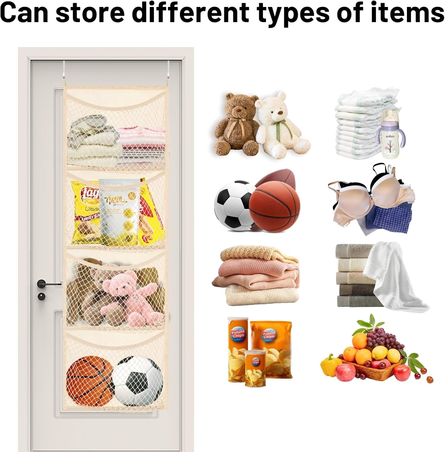 WarmHaven  Wide Over The Door Stuffed Animal Storage, Cotton Toy Organizer for Plush Toys, Baby Supplies, Stuffed Animal Holder with 5 Large Pockets, Hanging Door Organizer for Nursery, Bedroom