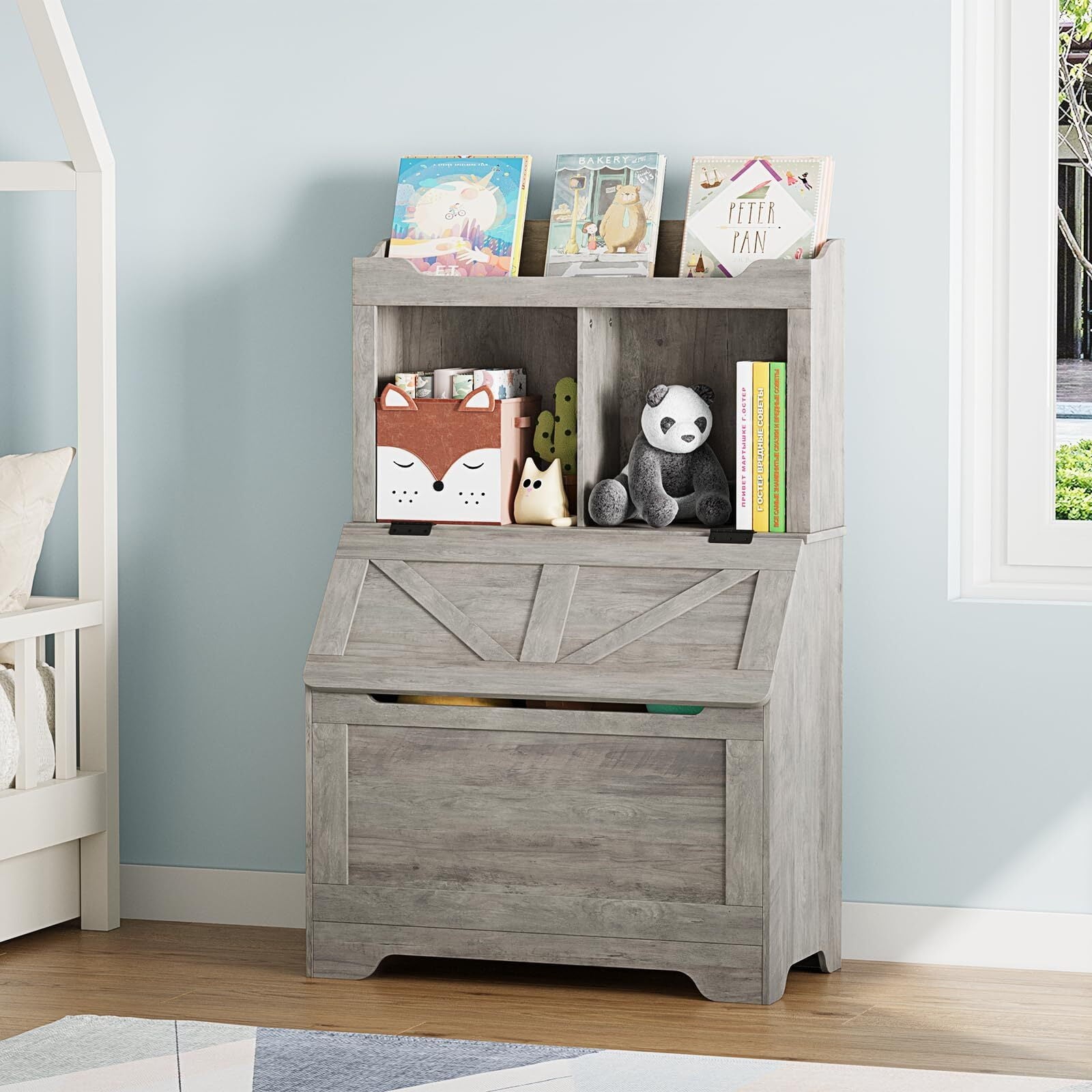 47.8''H Children Bookcase Children's Bookshelf w/Toy Storage Cabinet for Boys/Girls Toy Storage Organizer for Kids Large Wooden Toy Box Chest with Lid for Kindergarten