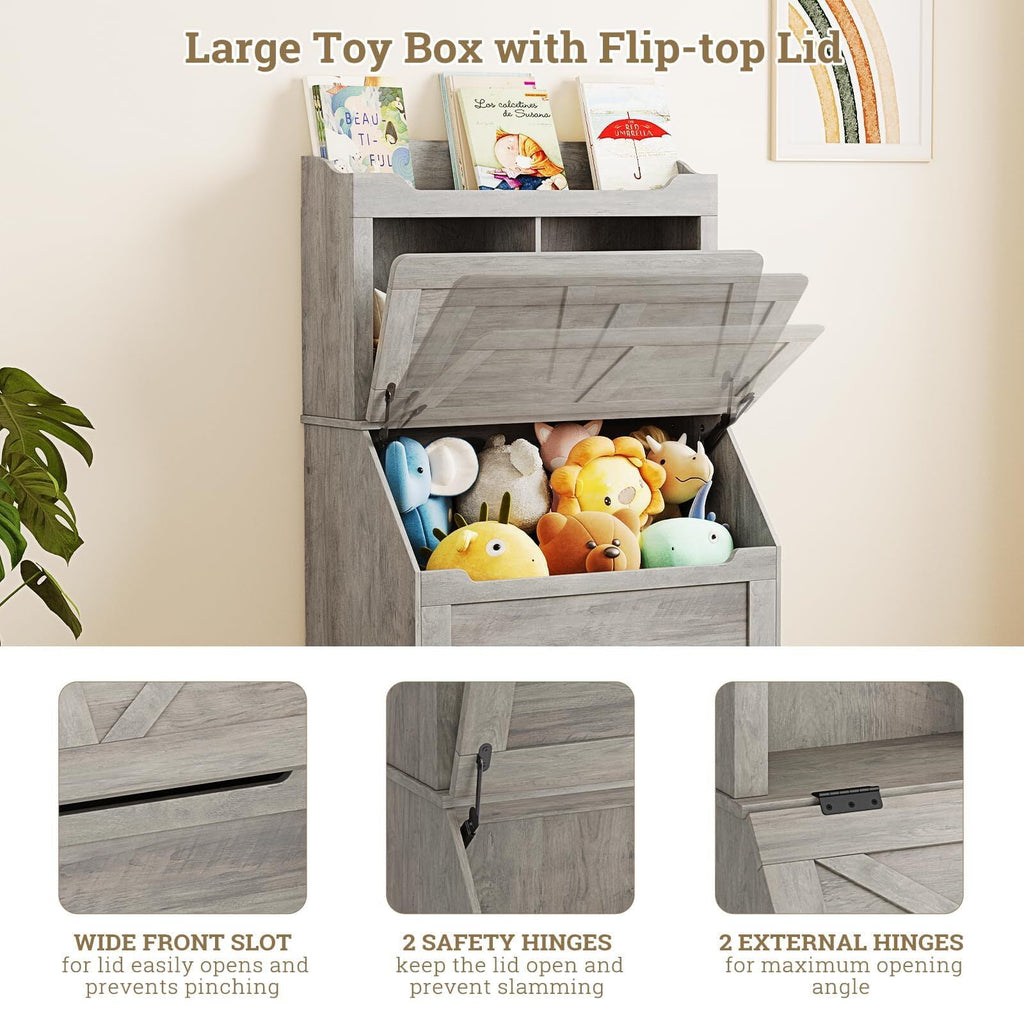 47.8''H Children Bookcase Children's Bookshelf w/Toy Storage Cabinet for Boys/Girls Toy Storage Organizer for Kids Large Wooden Toy Box Chest with Lid for Kindergarten