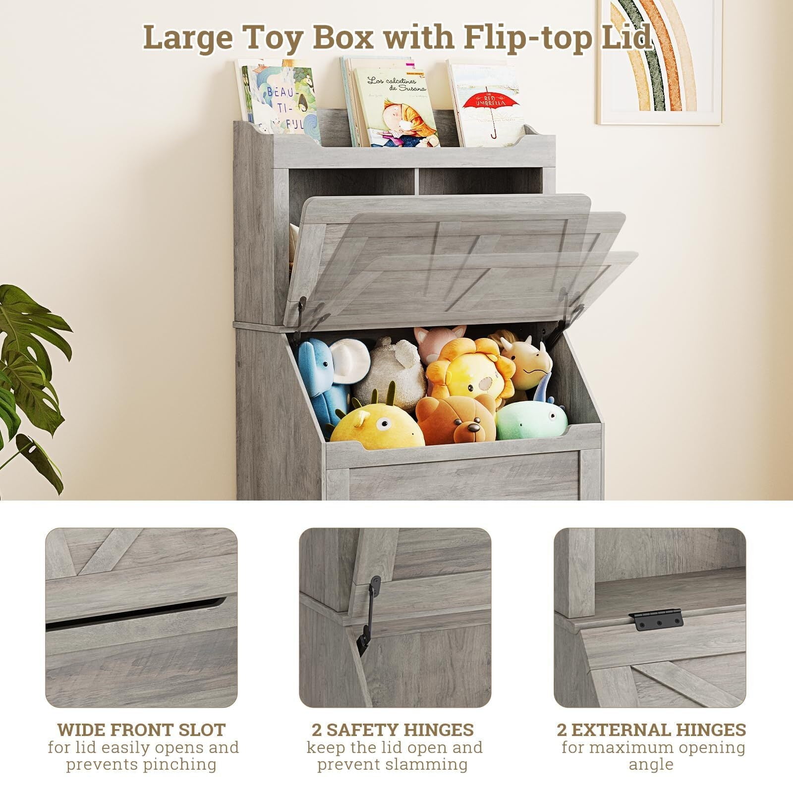 47.8''H Children Bookcase Children's Bookshelf w/Toy Storage Cabinet for Boys/Girls Toy Storage Organizer for Kids Large Wooden Toy Box Chest with Lid for Kindergarten