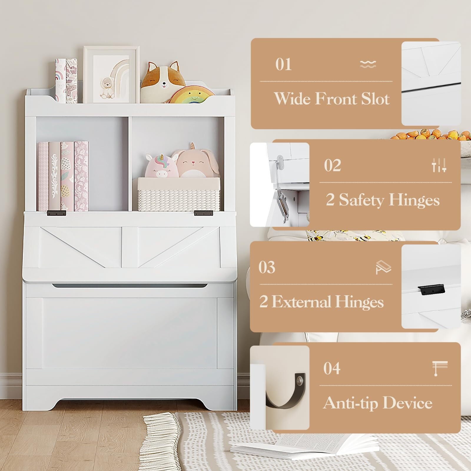 47.8''H Children Bookcase Children's Bookshelf w/Toy Storage Cabinet for Boys/Girls Toy Storage Organizer for Kids Large Wooden Toy Box Chest with Lid for Kindergarten