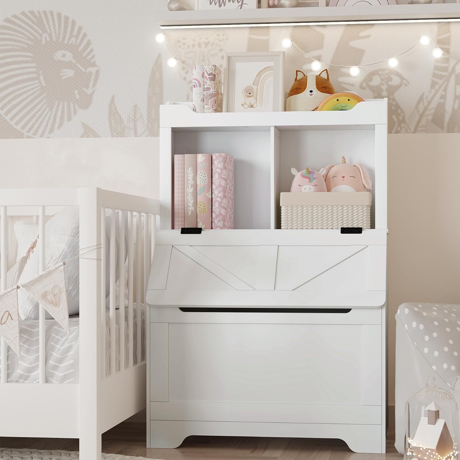 47.8''H Children Bookcase Children's Bookshelf w/Toy Storage Cabinet for Boys/Girls Toy Storage Organizer for Kids Large Wooden Toy Box Chest with Lid for Kindergarten