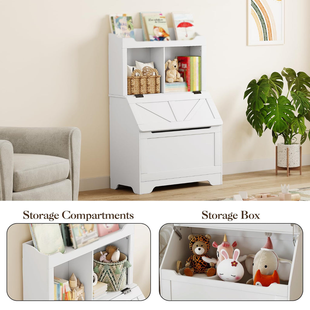 47.8''H Children Bookcase Children's Bookshelf w/Toy Storage Cabinet for Boys/Girls Toy Storage Organizer for Kids Large Wooden Toy Box Chest with Lid for Kindergarten